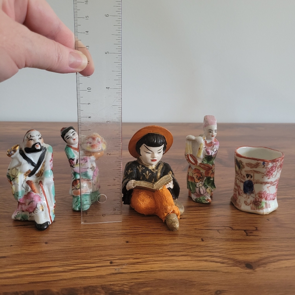 Vintage Asian Chinese 5 Mixed Ceramic Figurines Toothpick Holder